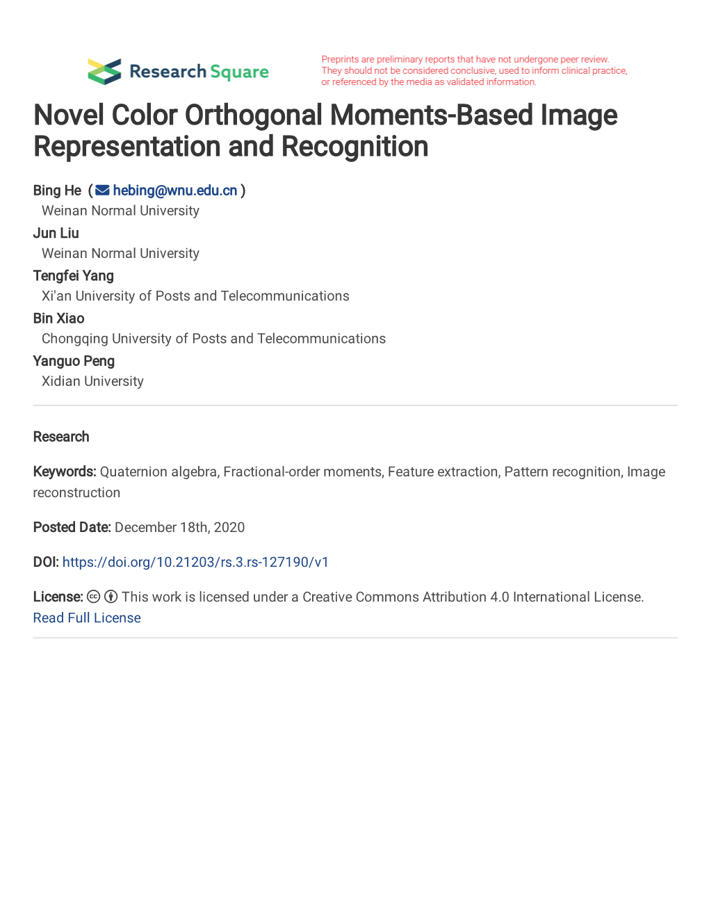 Novel Color Orthogonal Moments-Based Image Representation and Recognition