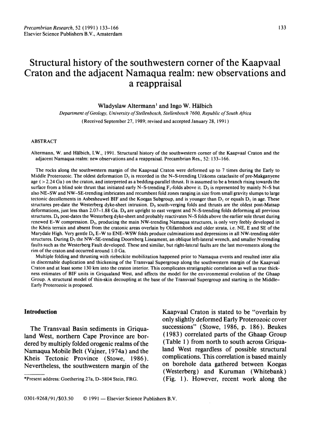 Structural History of the Southwestern Corner of the Kaapvaal Craton and the Adjacent Namaqua Realm: New Observations and a Reappraisal