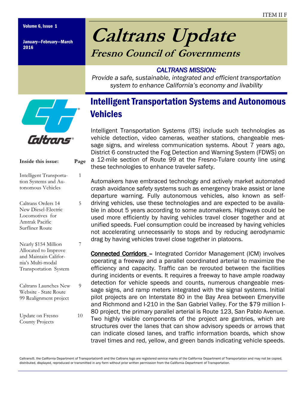 Caltrans Update 2016 Fresno Council of Governments