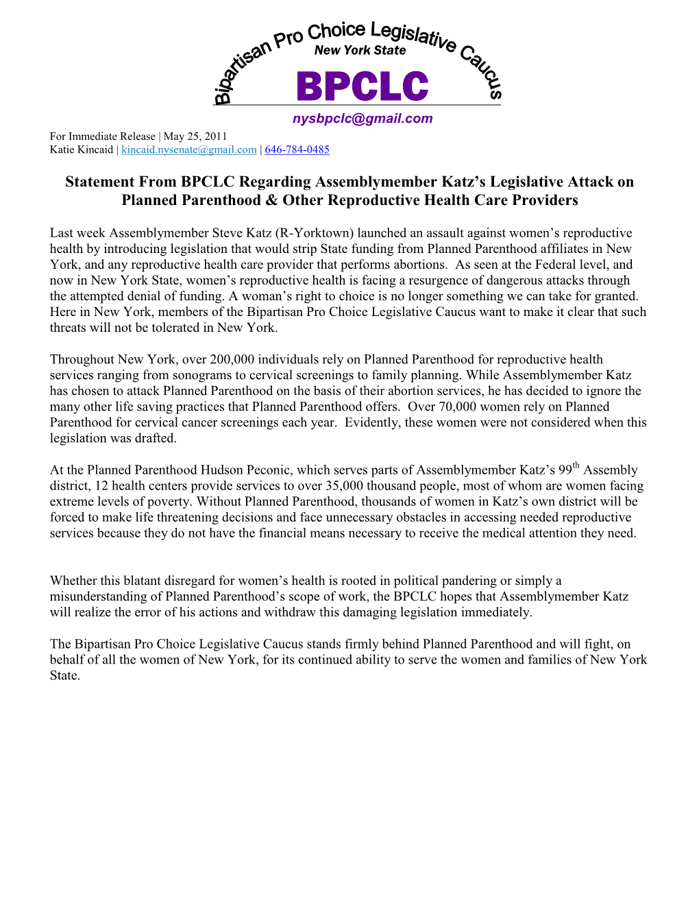 Statement from BPCLC Regarding Assemblymember Katz's Legislative