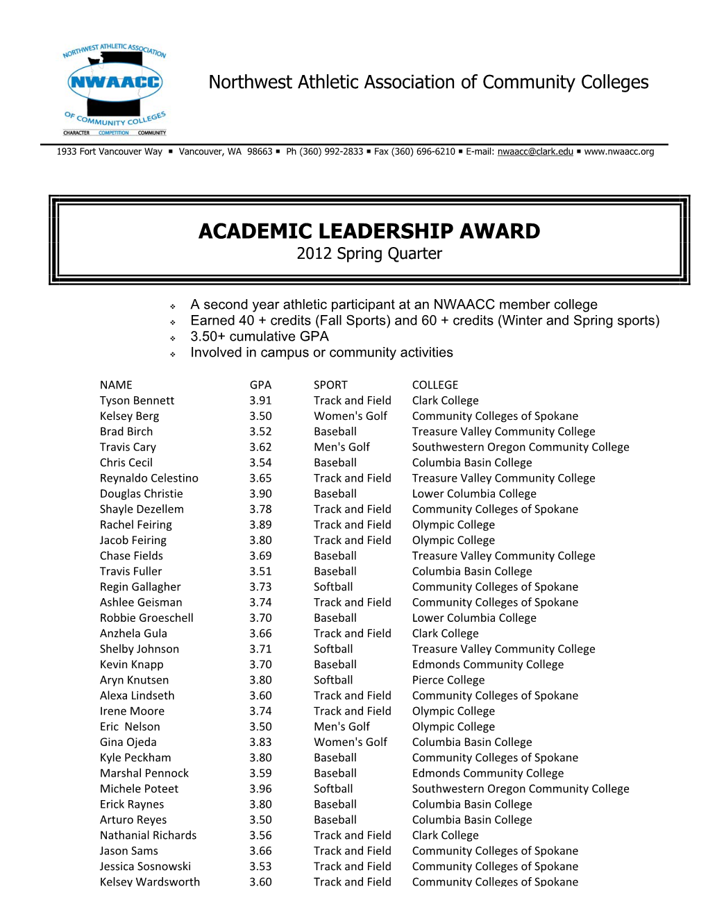Academic Leadership Award