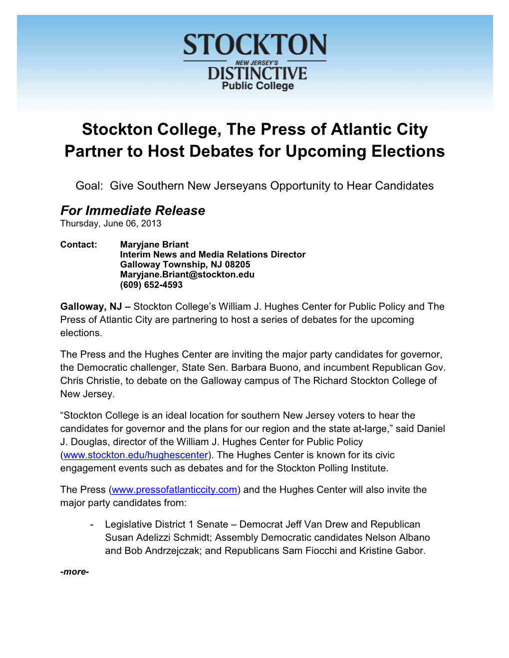 Stockton College, the Press of Atlantic City Partner to Host Debates for Upcoming Elections