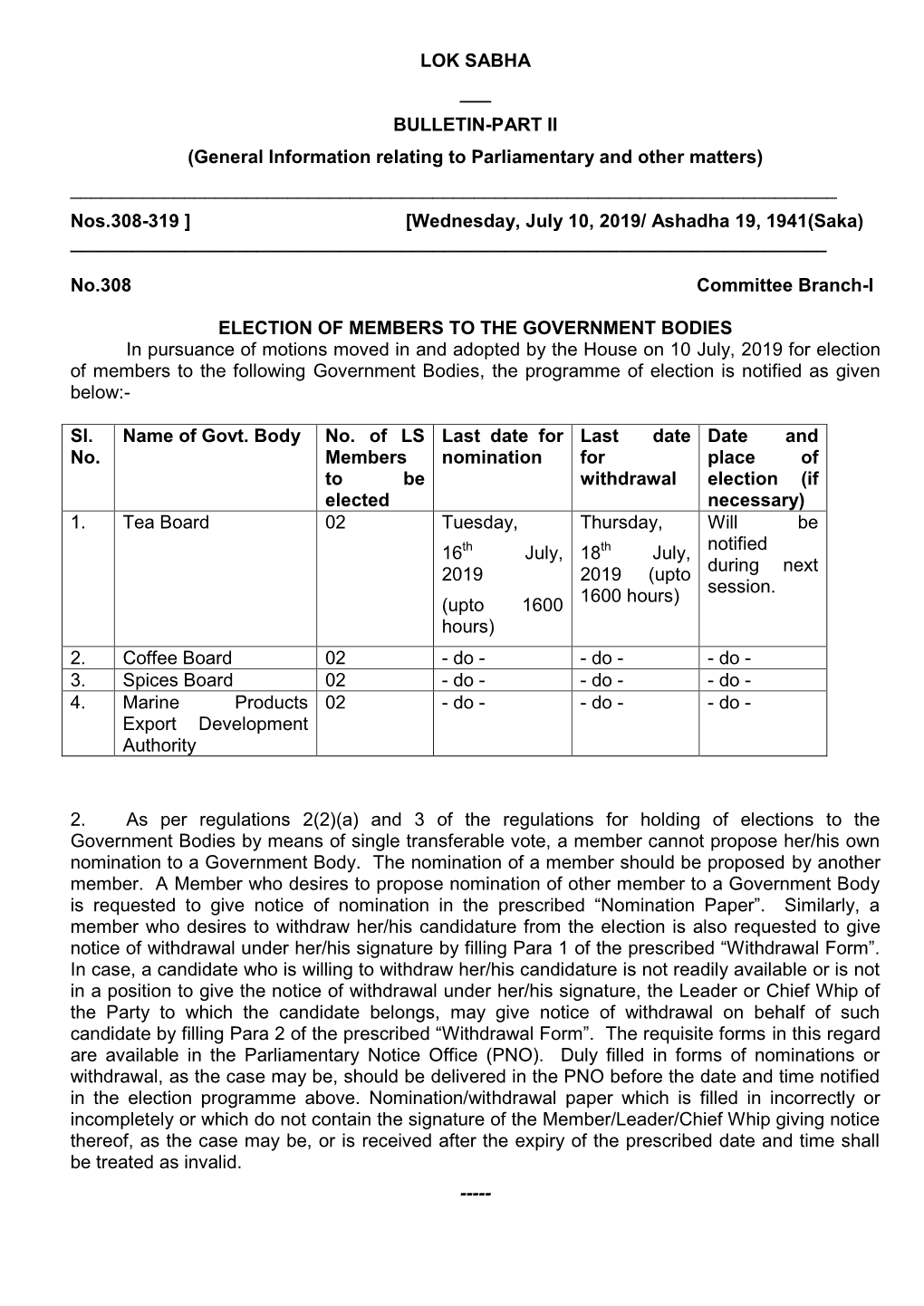 LOK SABHA ___ BULLETIN-PART II (General