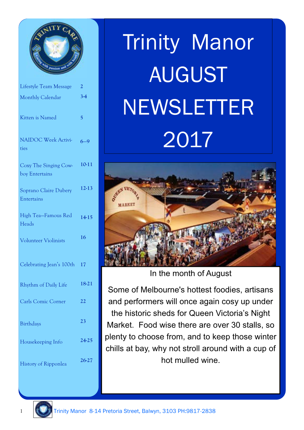 Trinity Manor AUGUST NEWSLETTER 2017