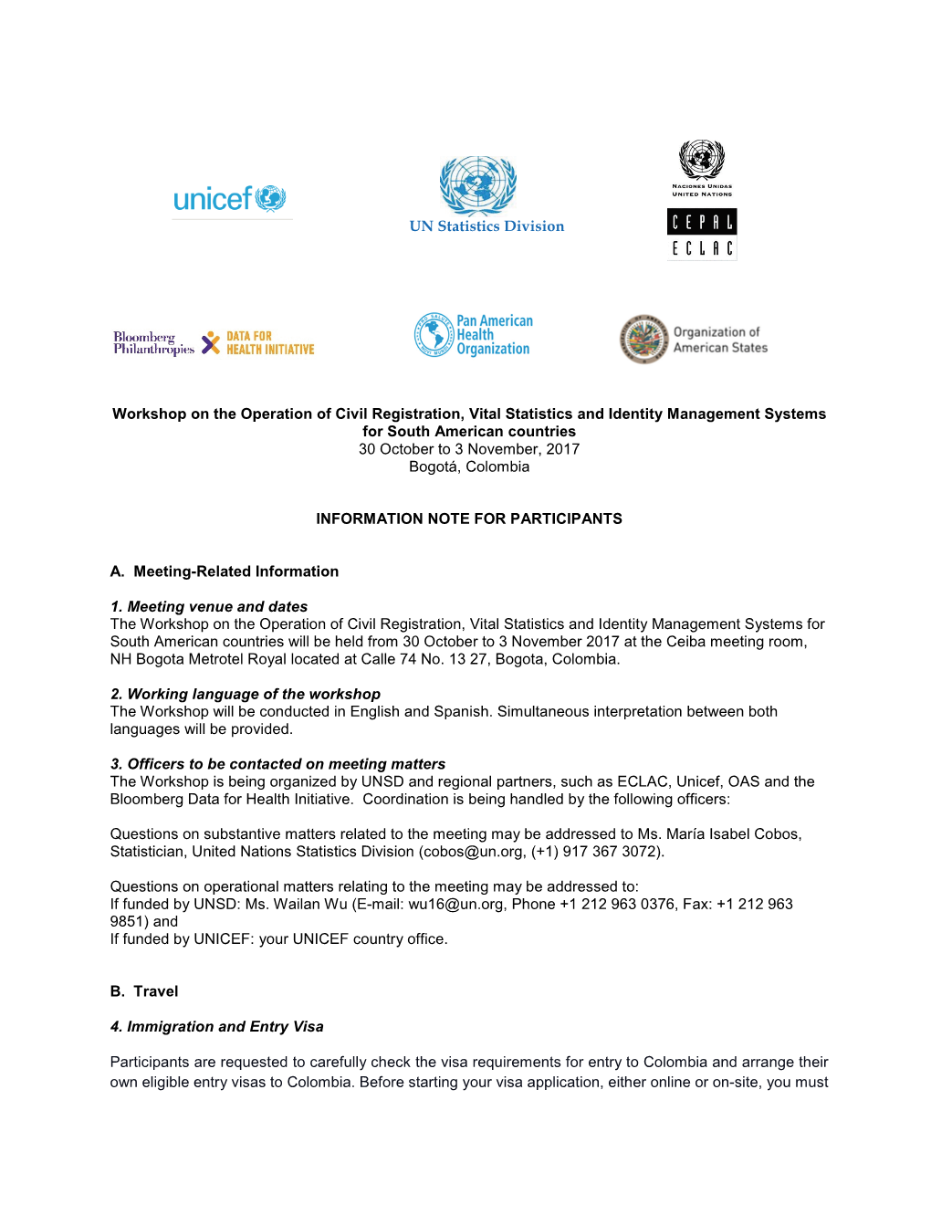 UN Statistics Division Workshop on the Operation of Civil Registration