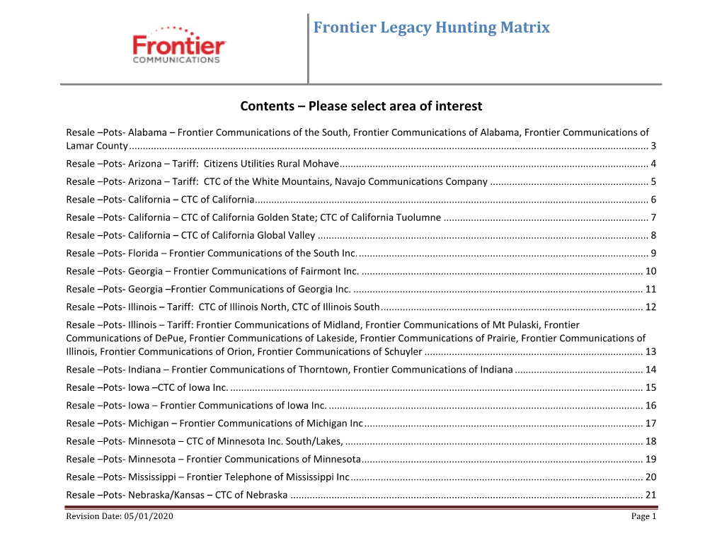 Frontier Legacy Hunting Matrix