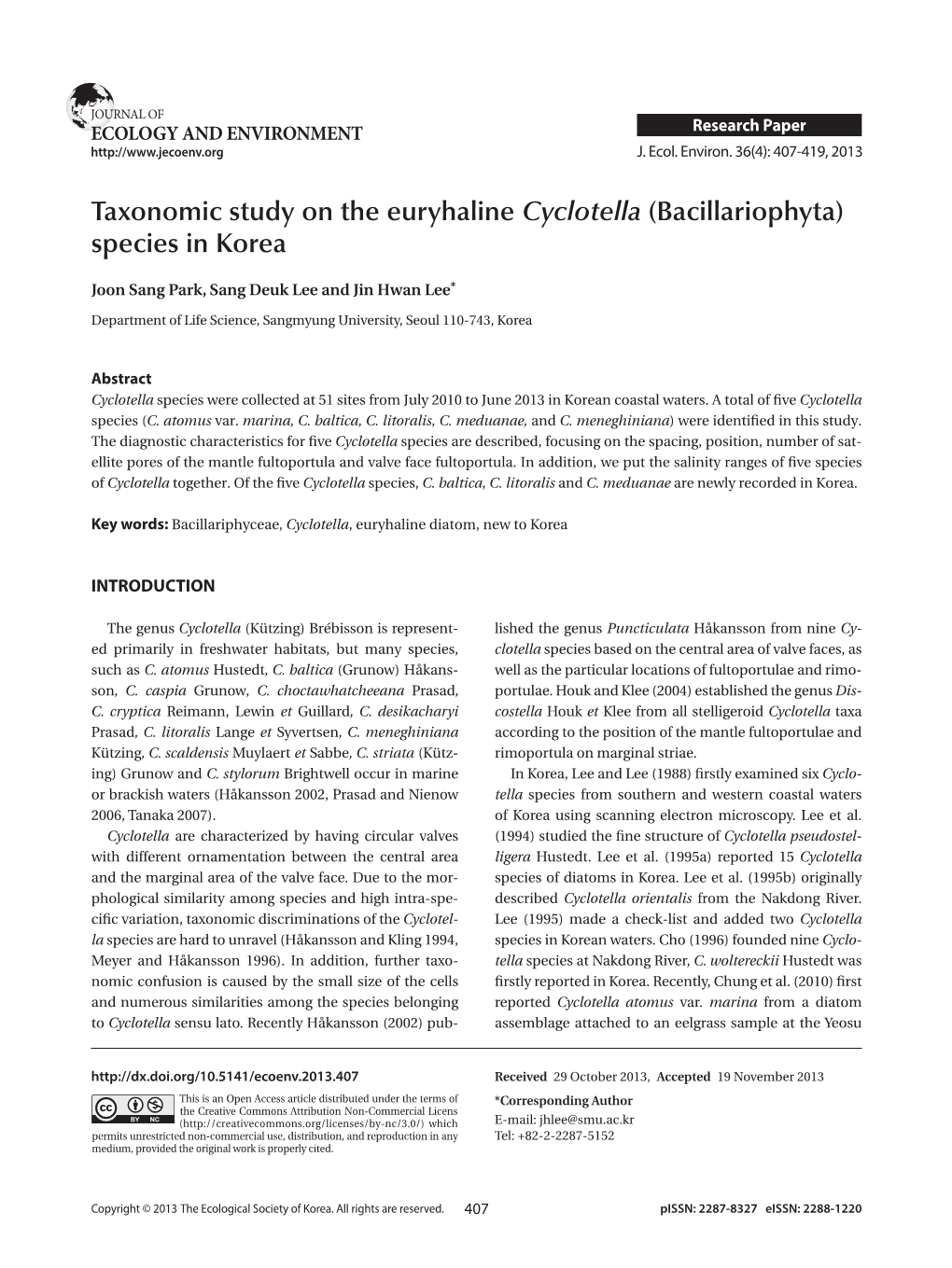 Taxonomic Study on the Euryhaline Cyclotella (Bacillariophyta) Species in Korea