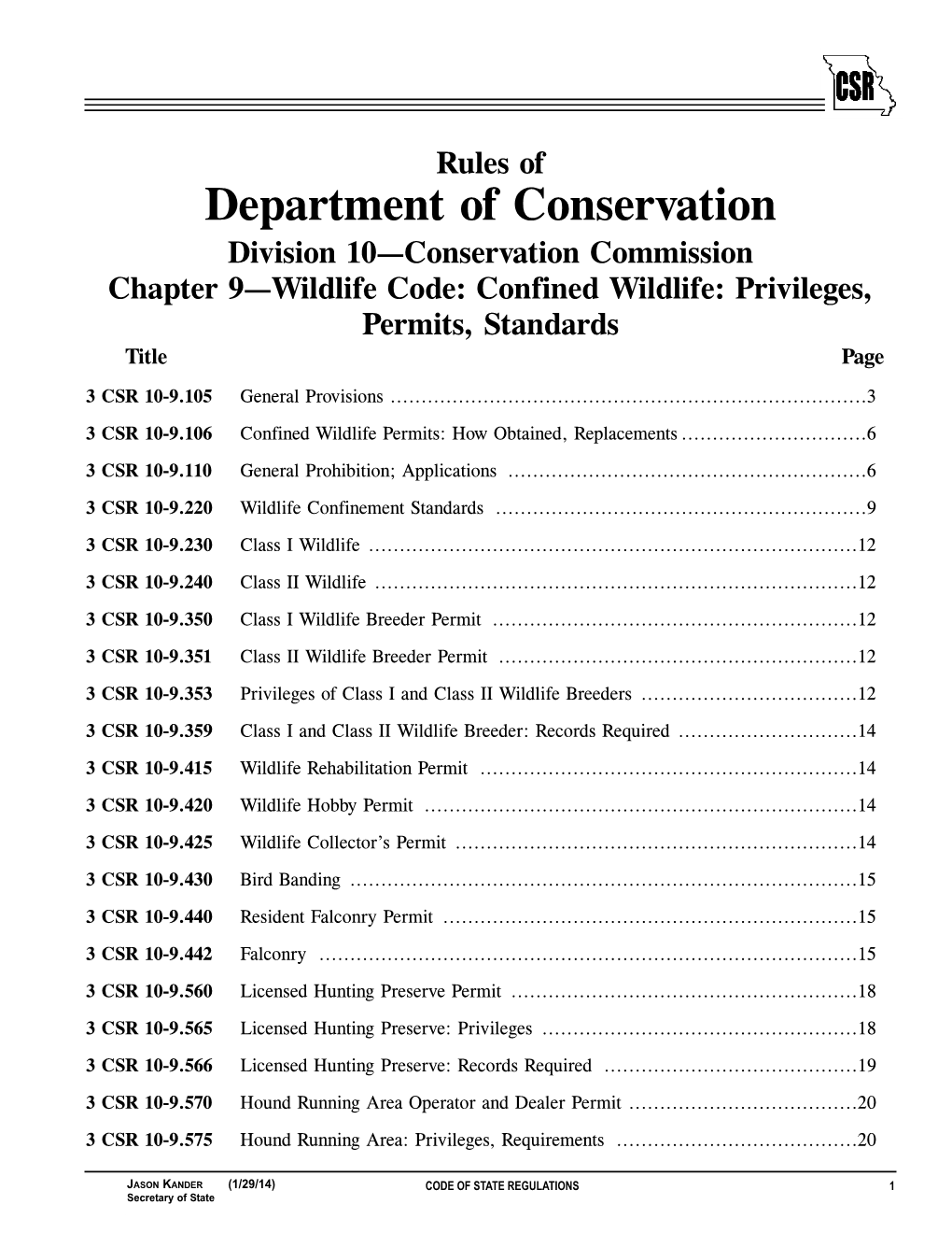 Confined Wildlife: Privileges, Permits, Standards Title Page