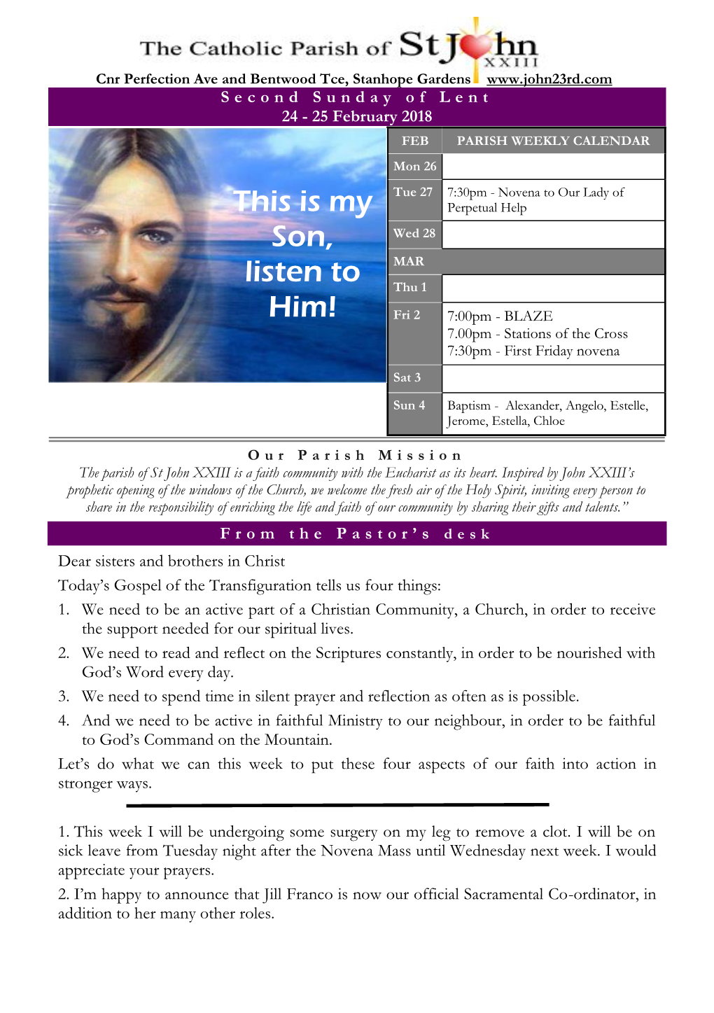 2Nd Sunday of Lent Creator of Heaven and Earth, and in Jesus 1St Reading Daniel 9:4-10 Christ, His Only Son, Our Lord, Psalm Ps 78:8-9