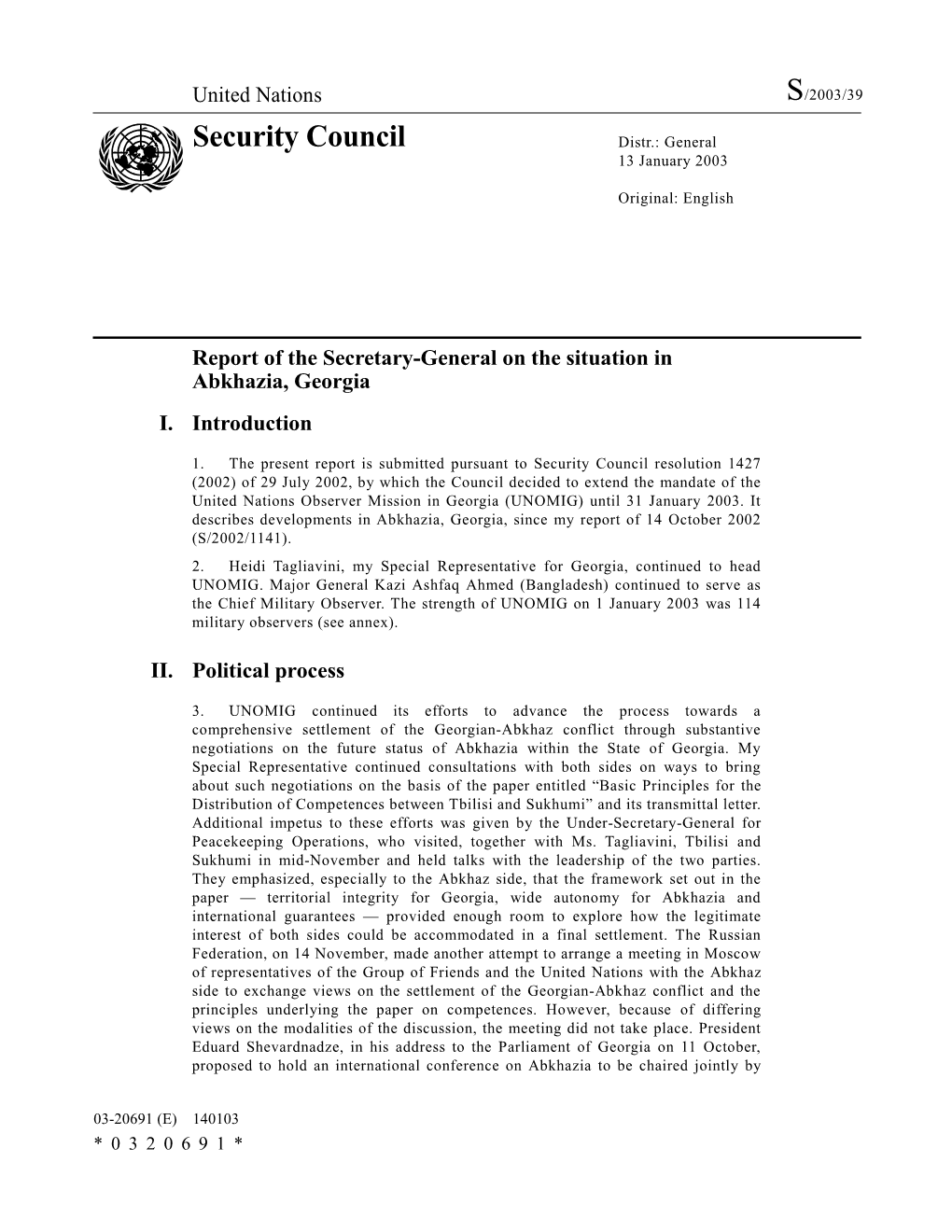 Security Council Distr.: General 13 January 2003