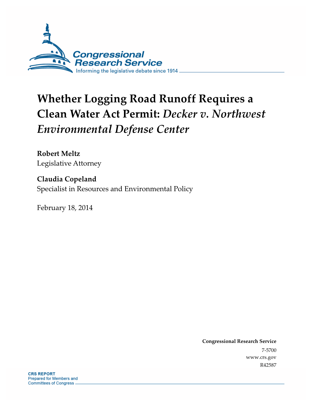 Whether Logging Road Runoff Requires a Clean Water Act Permit: Decker V. Northwest Environmental Defense Center