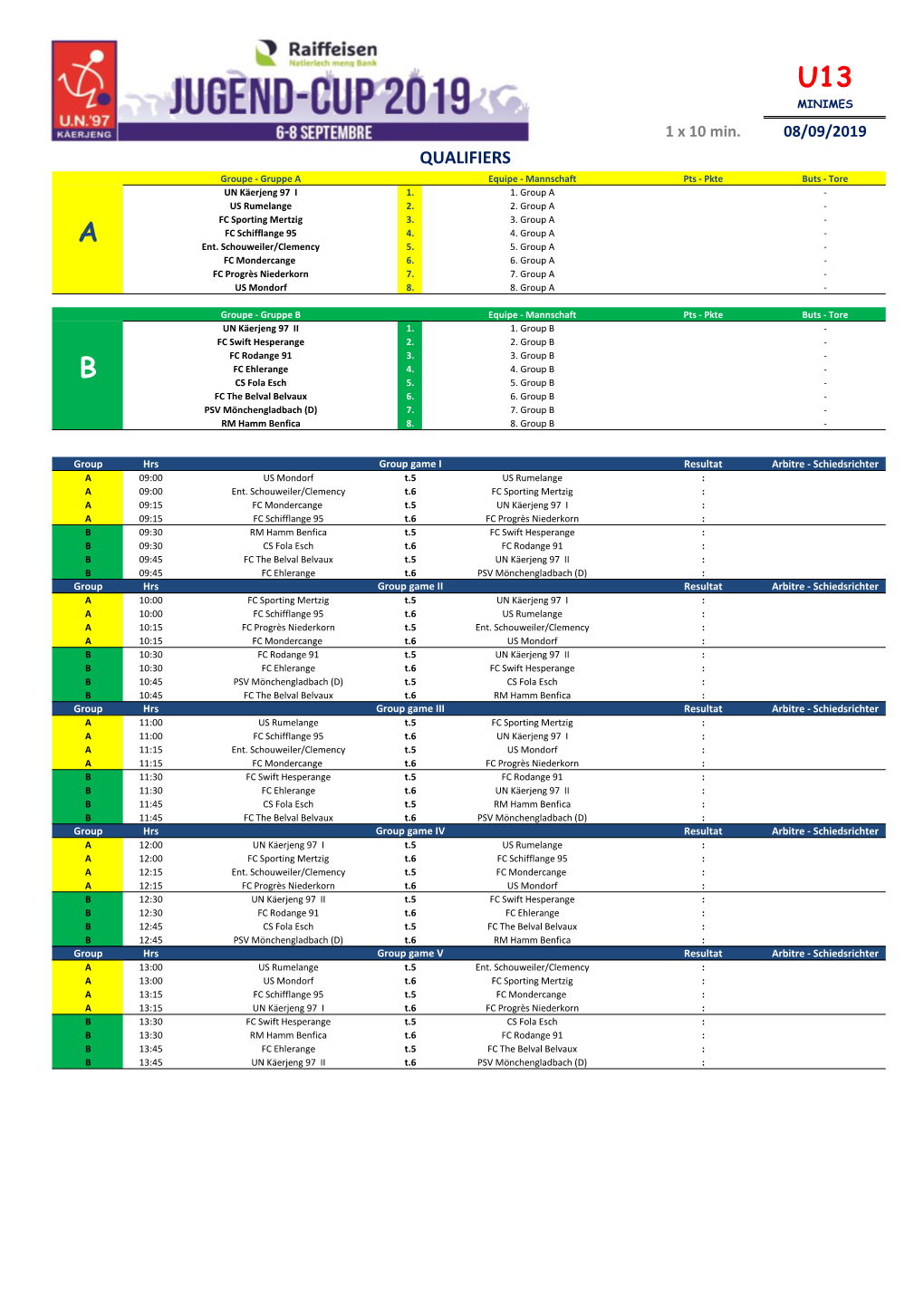 U13 MINIMES 1 X 10 Min