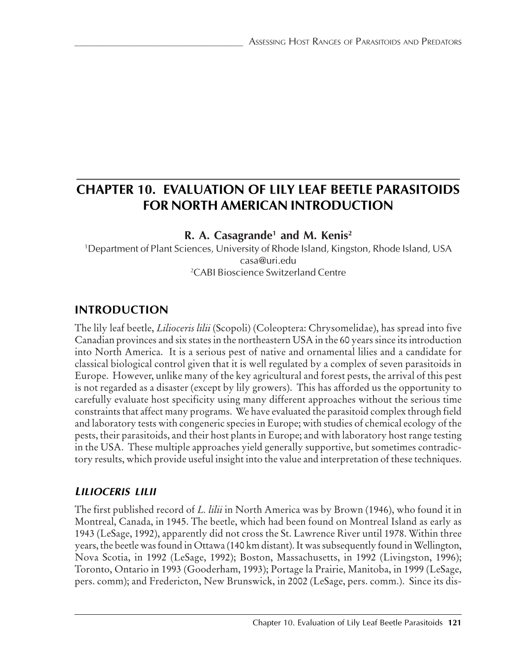 Chapter 10. Evaluation of Lily Leaf Beetle Parasitoids for North American Introduction