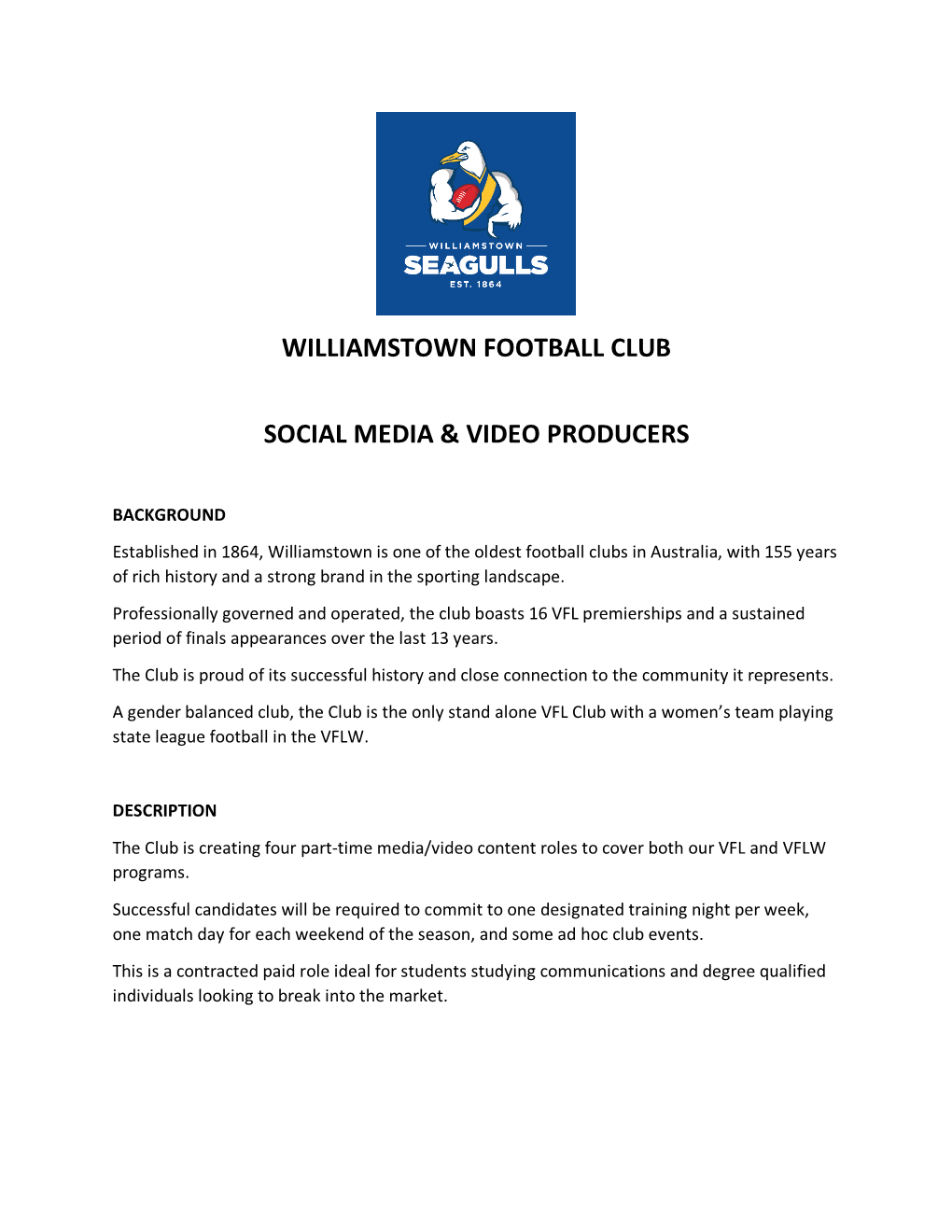 Williamstown Football Club Social Media & Video