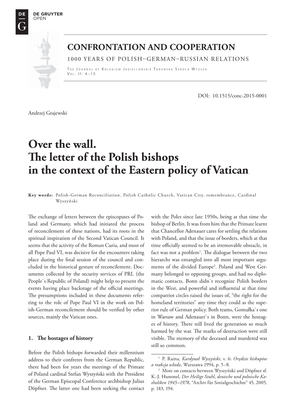 Over the Wall. the Letter of the Polish Bishops in the Context of The