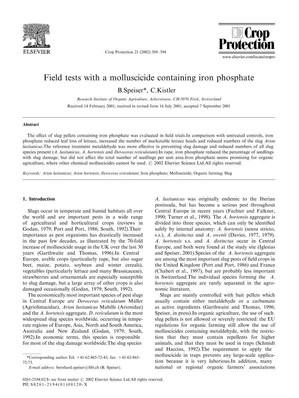 Field Tests with a Molluscicide Containing Iron Phosphate