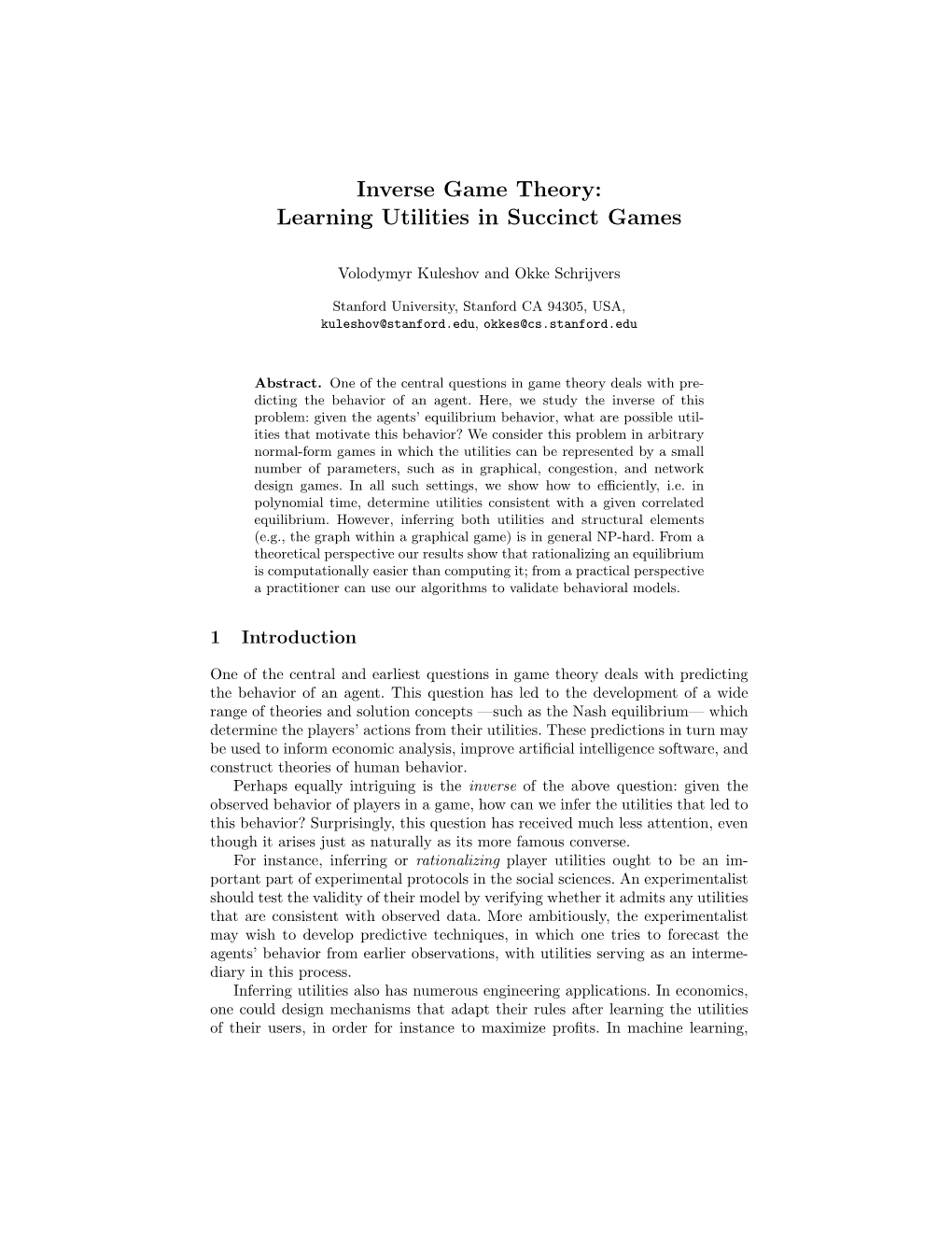 Inverse Game Theory: Learning Utilities in Succinct Games
