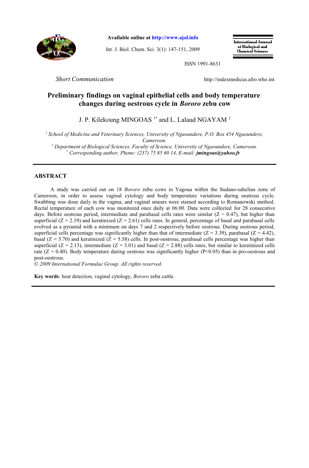 Preliminary Findings on Vaginal Epithelial Cells and Body Temperature Changes During Estrus