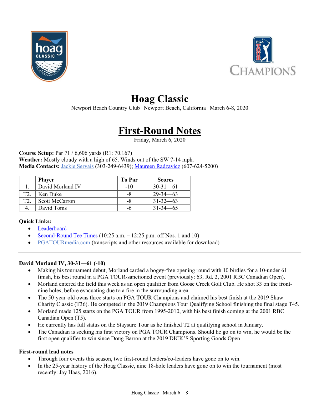 Hoag Classic First-Round Notes