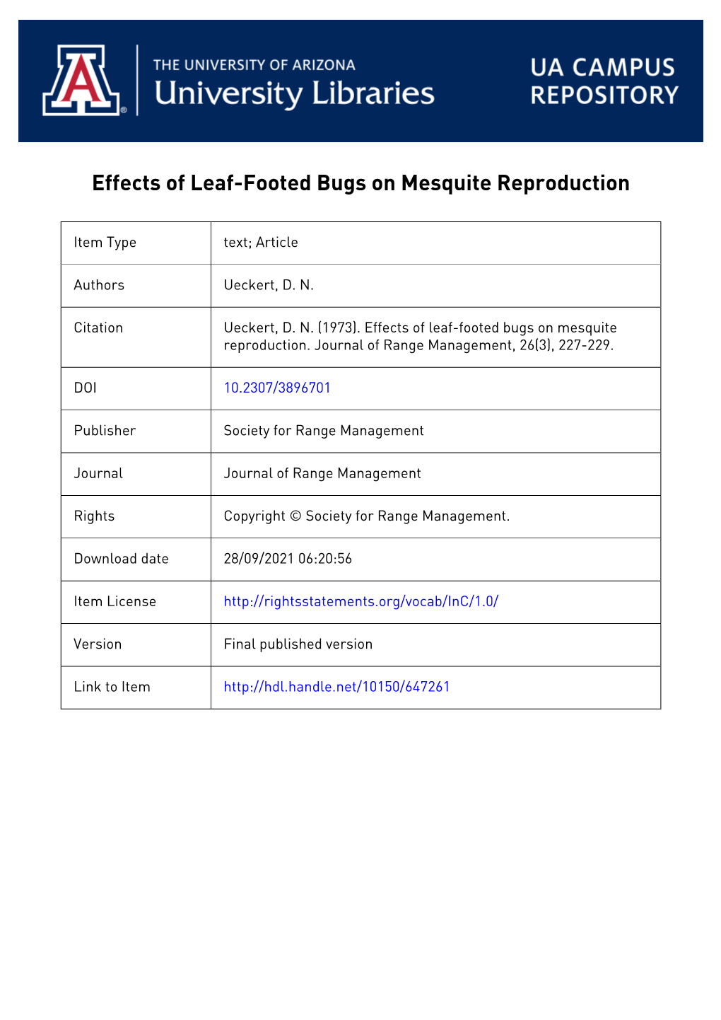 Effects of Leaf-Footed Bugs on Mesquite Reproduction