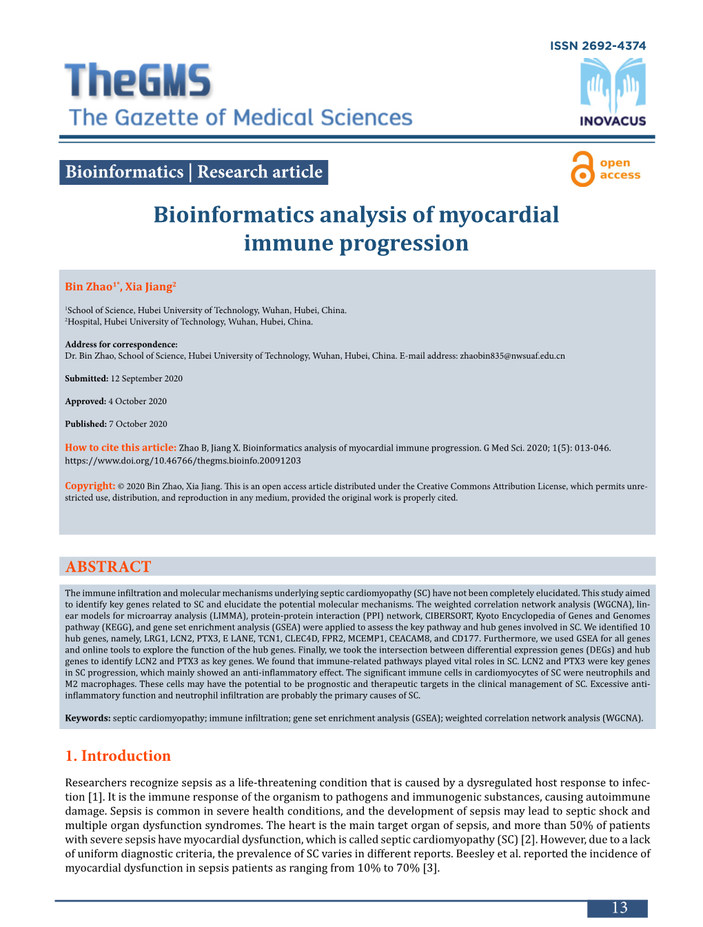 Bioinformatics Analysis of Myocardial Immune Progression