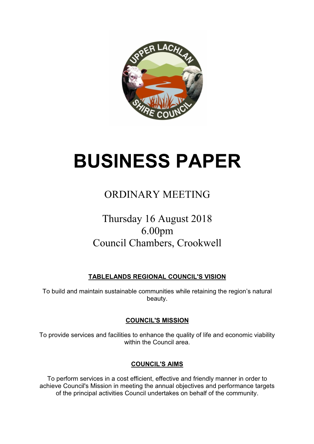 Business Paper 16 August 2018