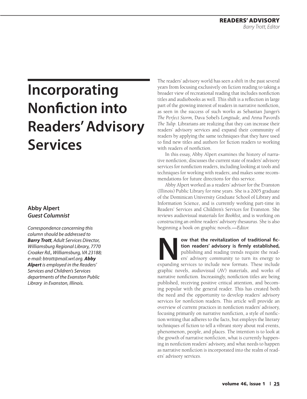 Incorporating Nonfiction Into Readers' Advisory Services