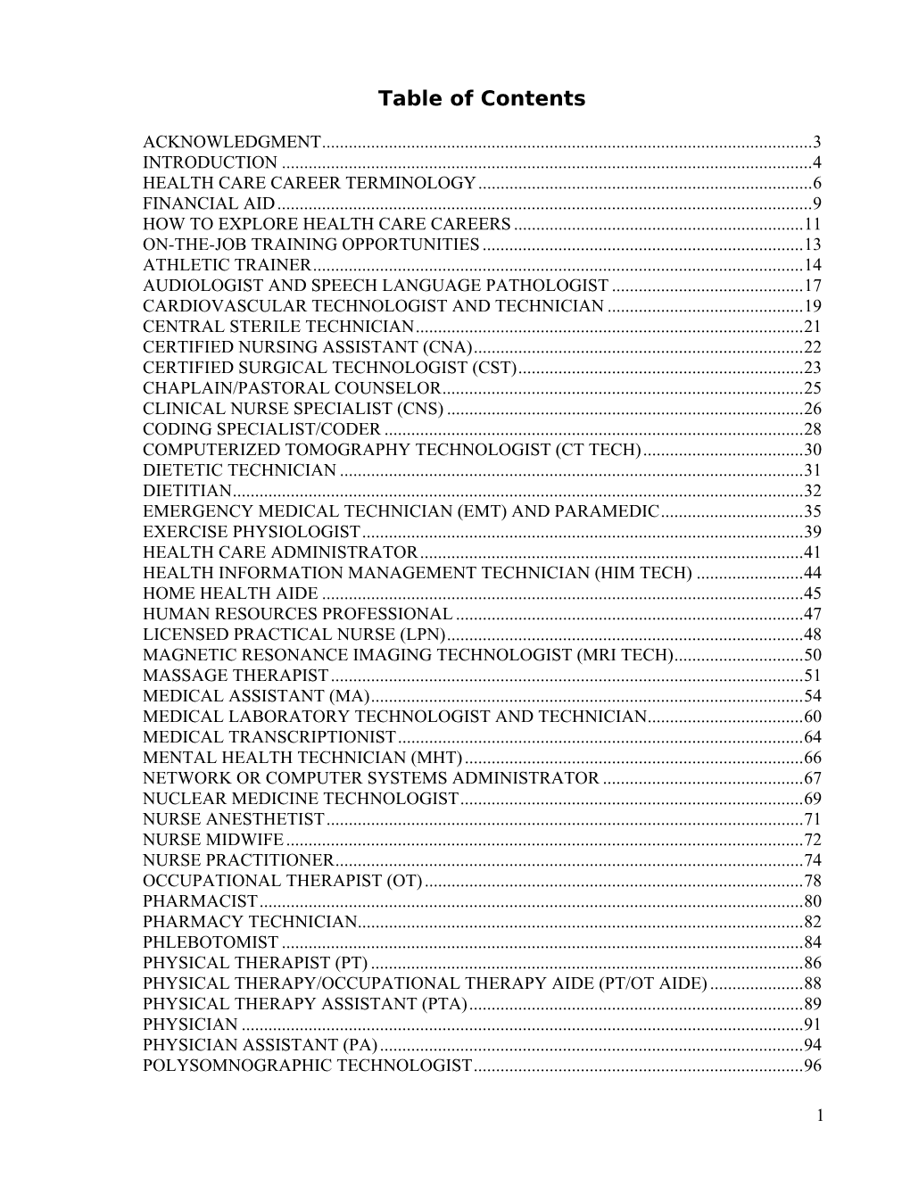 Table of Contents