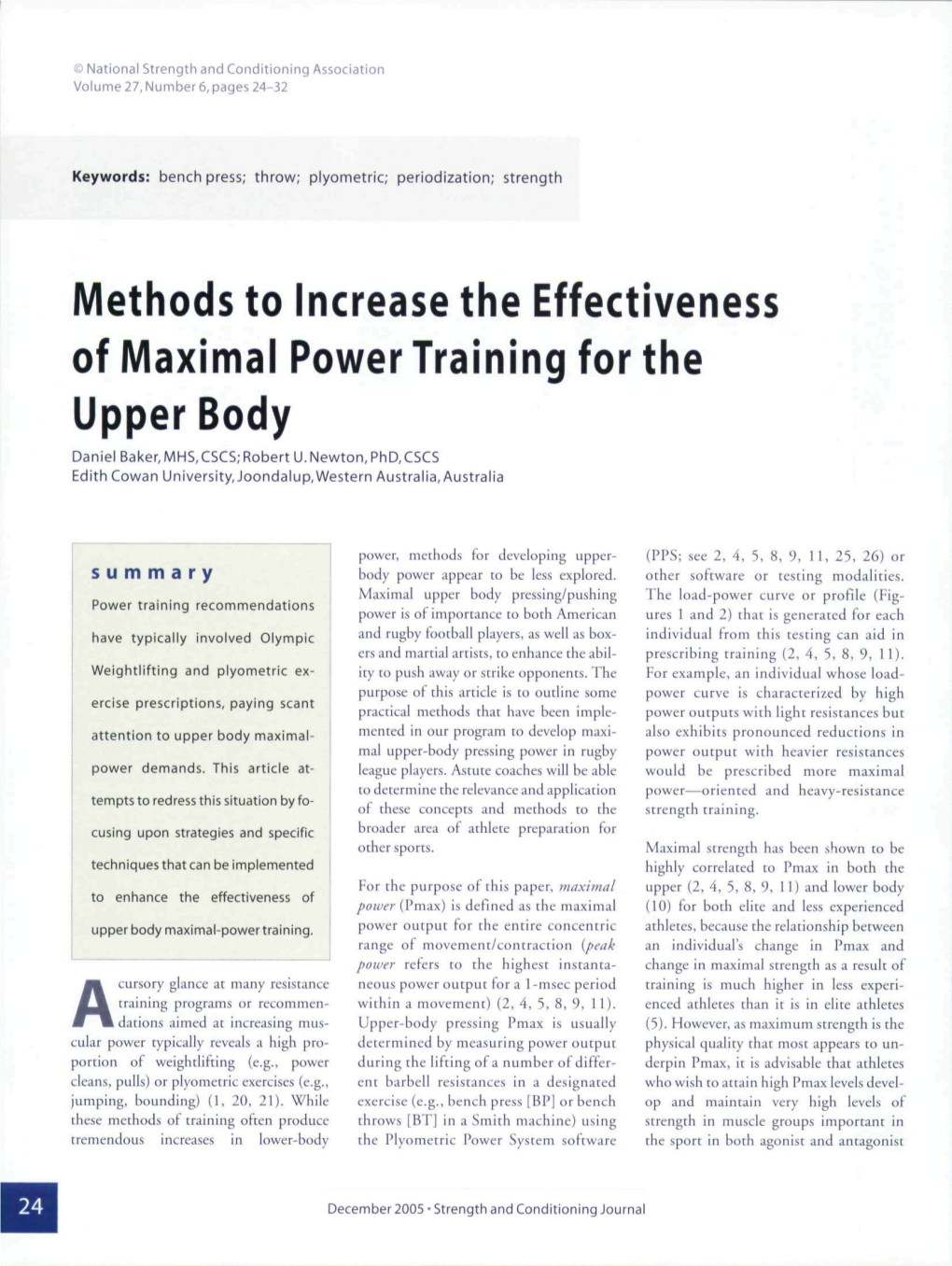 Methods to Increase the Effectiveness of Maximal Power Training for The