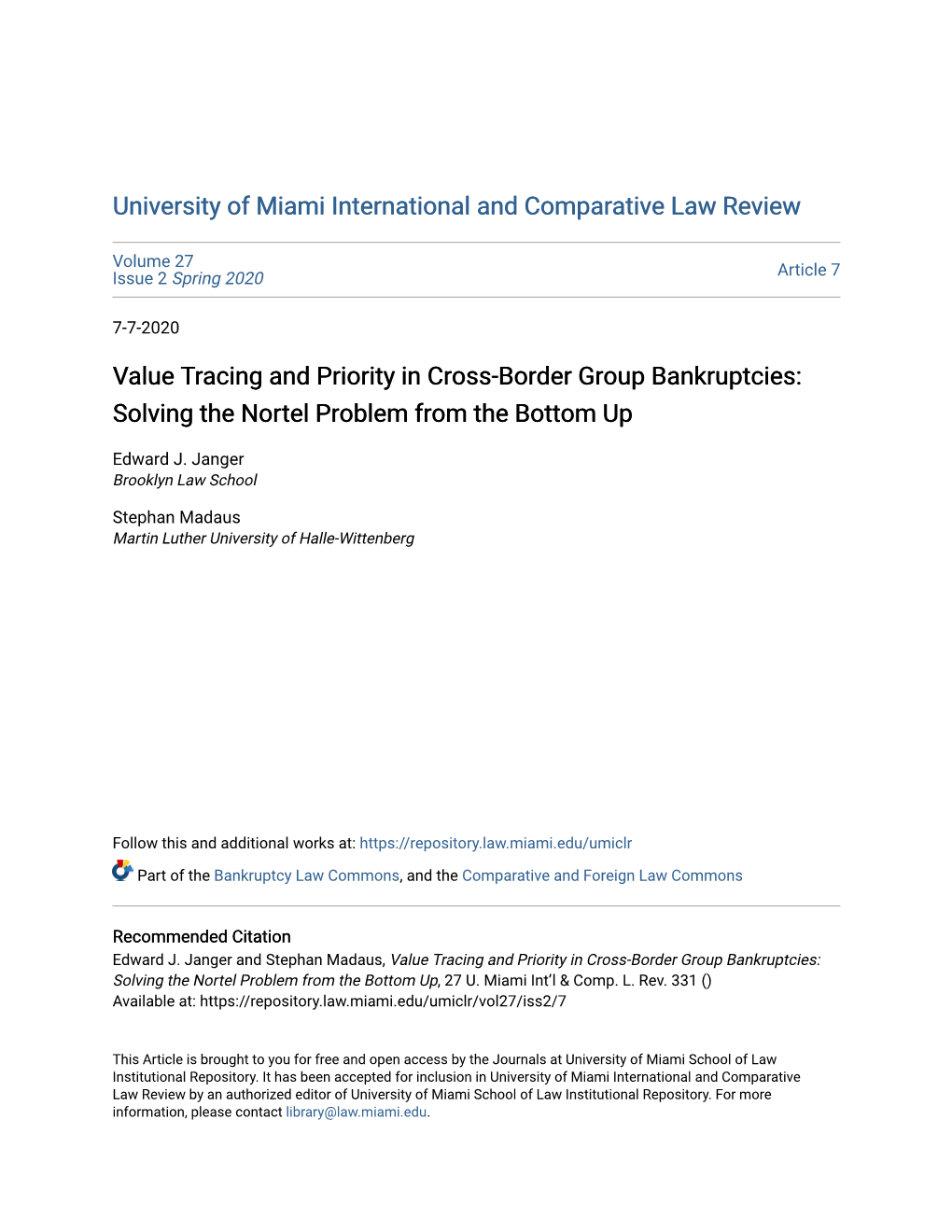 Value Tracing and Priority in Cross-Border Group Bankruptcies: Solving the Nortel Problem from the Bottom Up