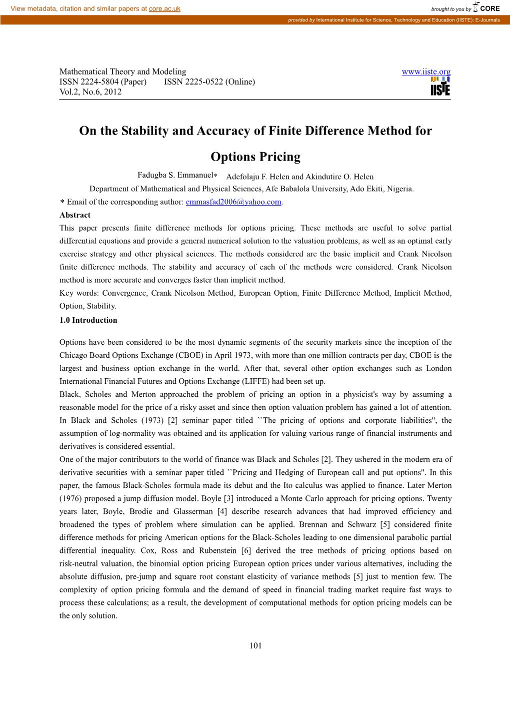 On the Stability and Accuracy of Finite Difference Method for Options Pricing