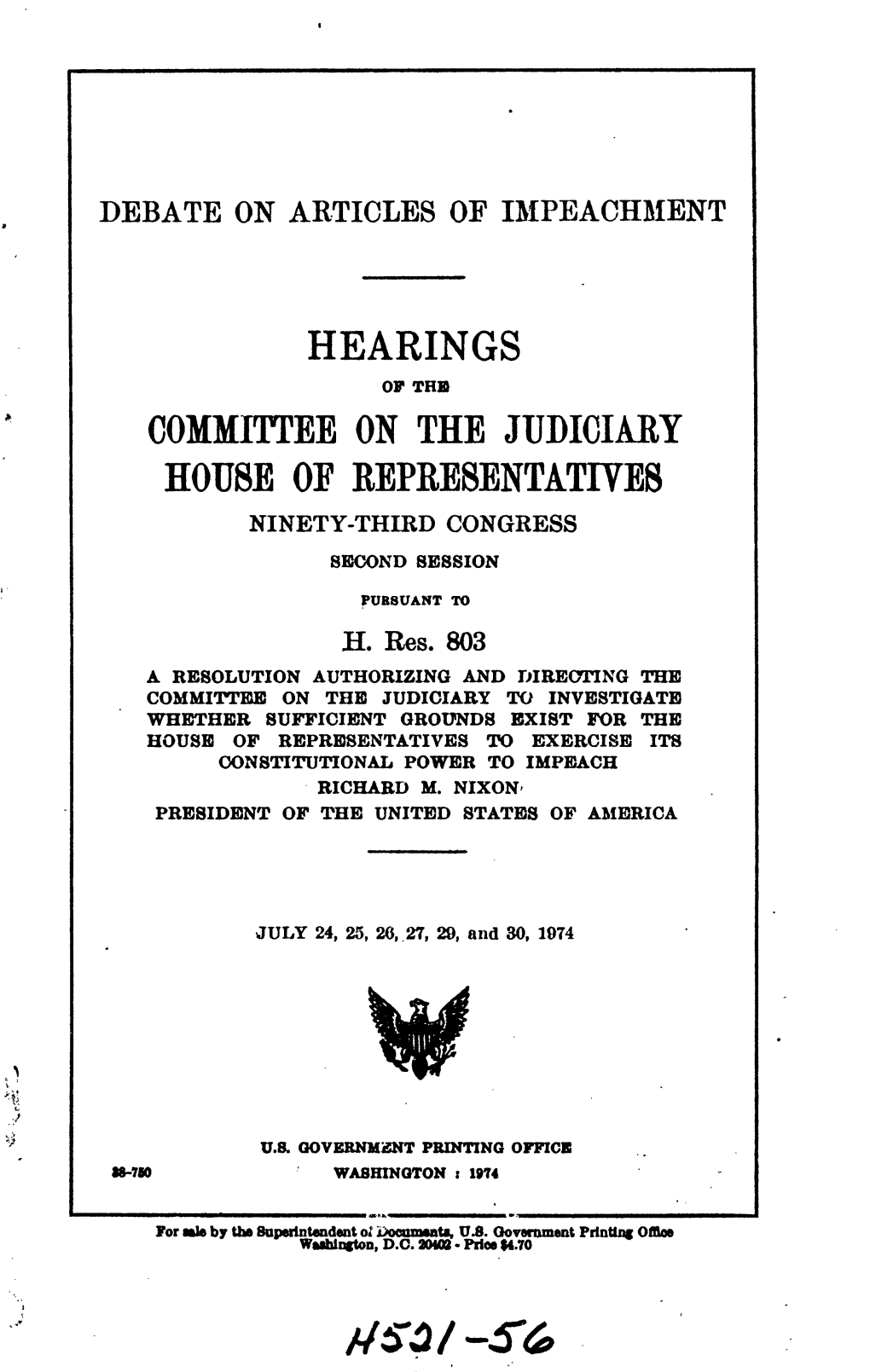 Hearings Committee on the Judiciary House of Representatives