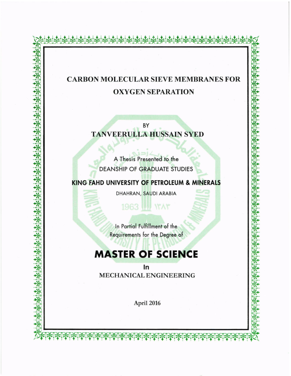 Carbon Molecular Sieve Membranes for Oxygen Separation]