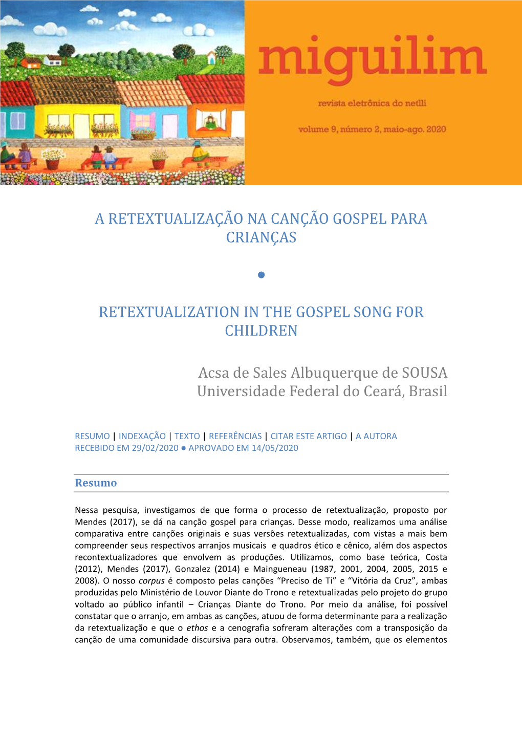 A Retextualização Na Canção Gospel Para Crianças Retextualization in The