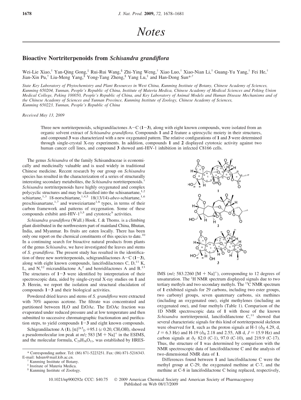 Bioactive Nortriterpenoids from Schisandra Grandiflora