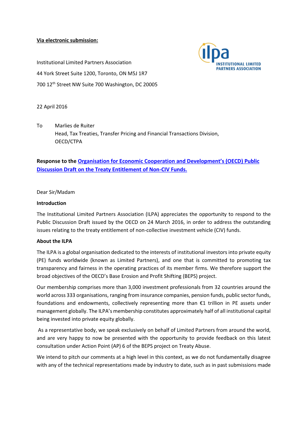 (OECD) Public Discussion Draft on the Treaty Entitlement of Non-CIV Funds