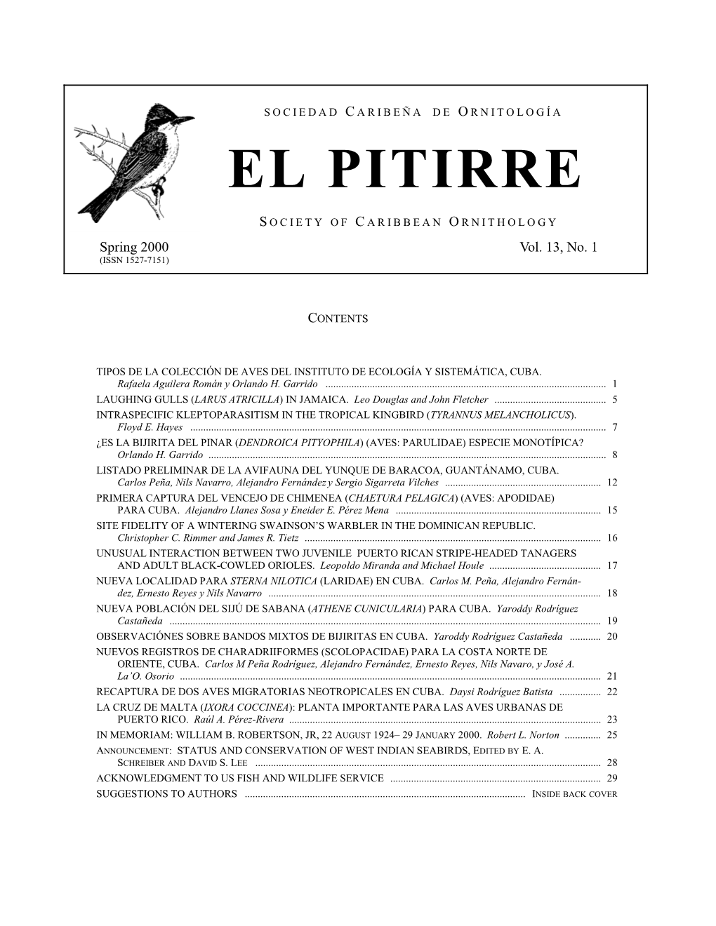 13(1) Aguilera Y Garrido — Tipos De Aves En El Instituto De Ecologia Y Sistematica, Cuba