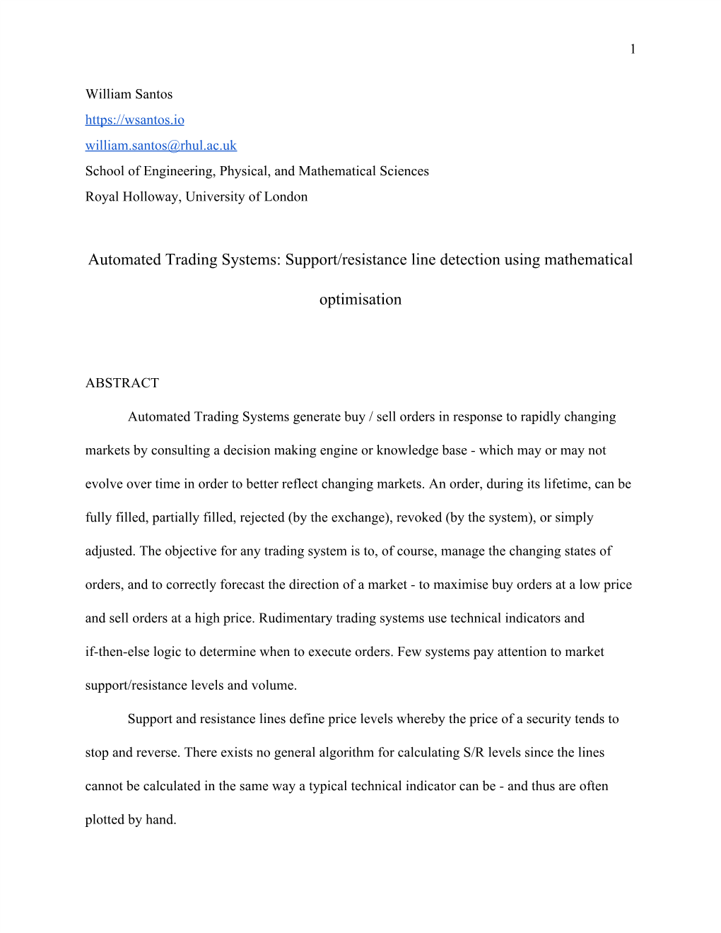 Automated Trading Systems: Support/Resistance Line Detection Using Mathematical