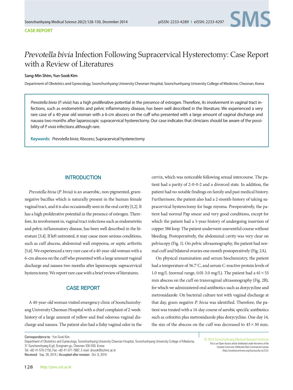 Prevotella Bivia Infection Following Supracervical Hysterectomy: Case Report with a Review of Literatures