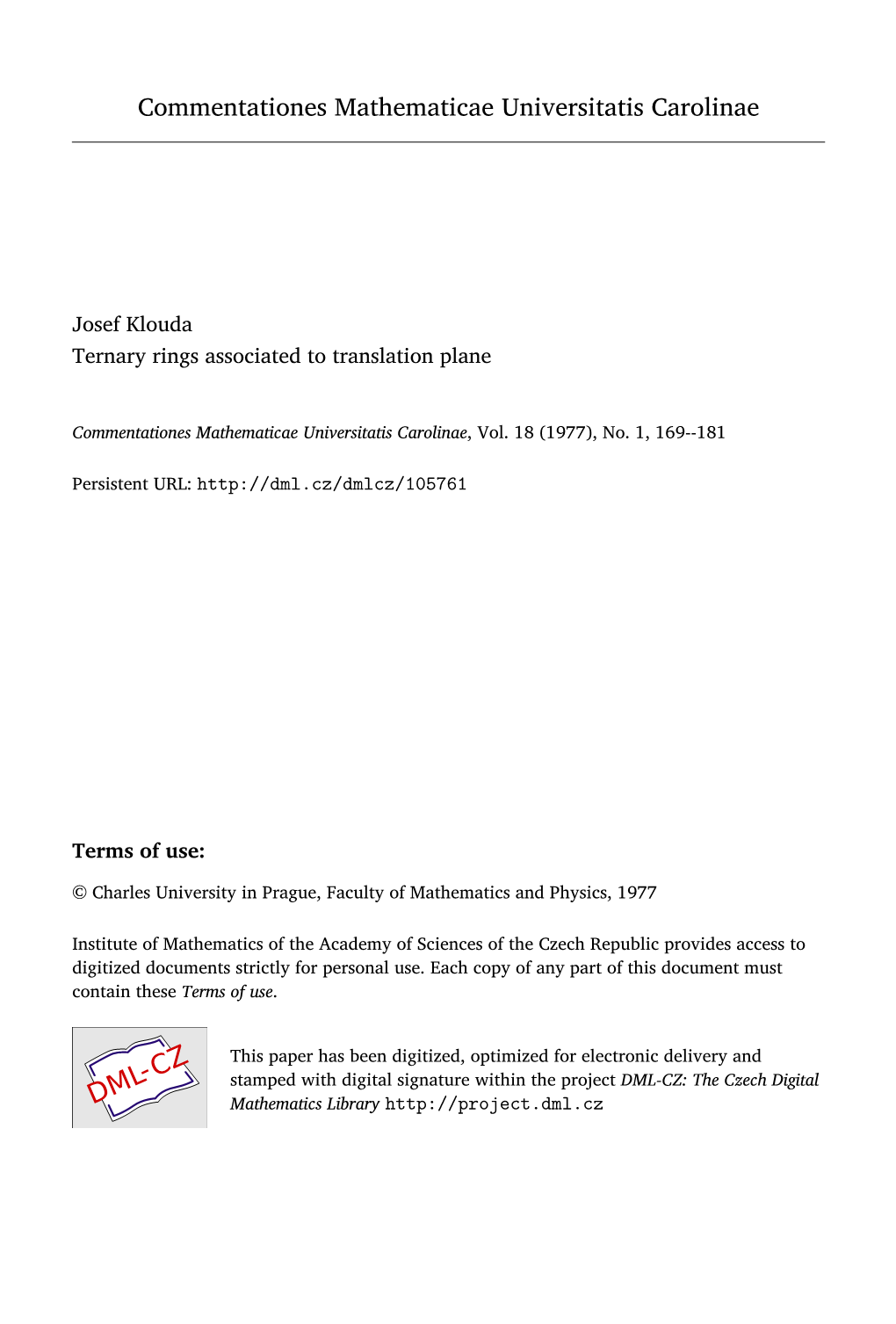 Ternary Rings Associated to Translation Plane
