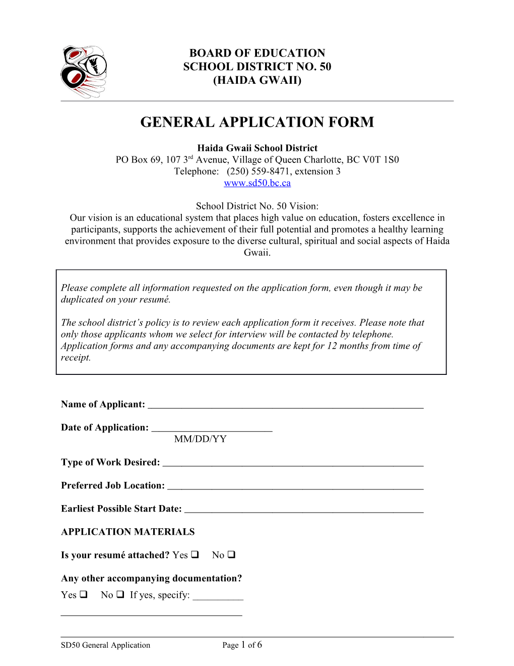 General Application Form s1