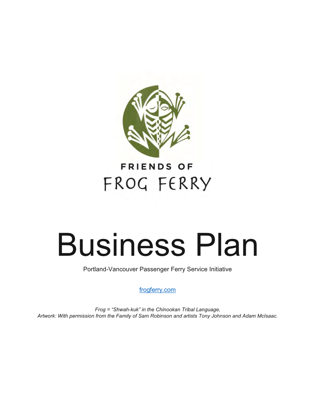 Business Plan Portland-Vancouver Passenger Ferry Service Initiative