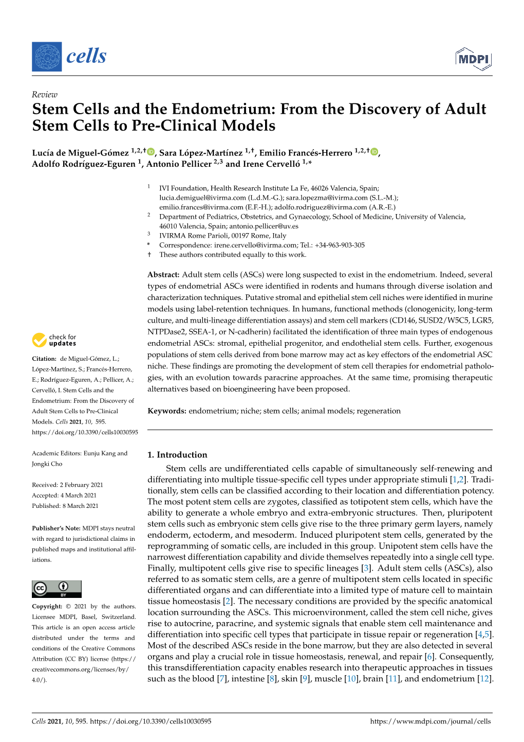 From the Discovery of Adult Stem Cells to Pre-Clinical Models