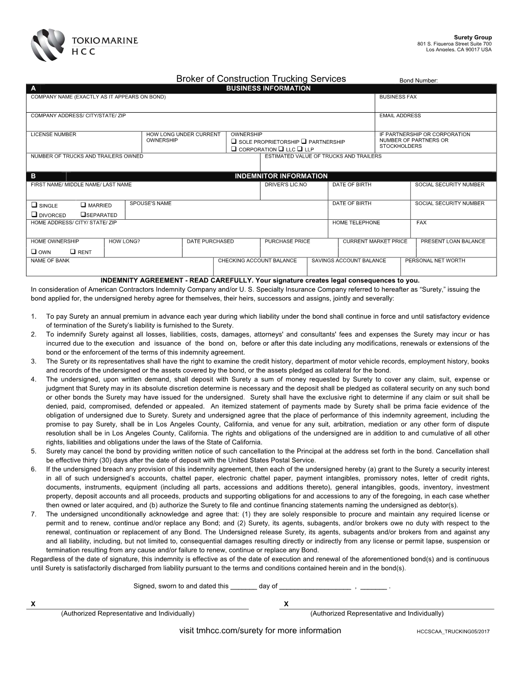 Broker of Construction Trucking Services Bond Number: a BUSINESS INFORMATION COMPANY NAME (EXACTLY AS IT APPEARS on BOND) BUSINESS FAX