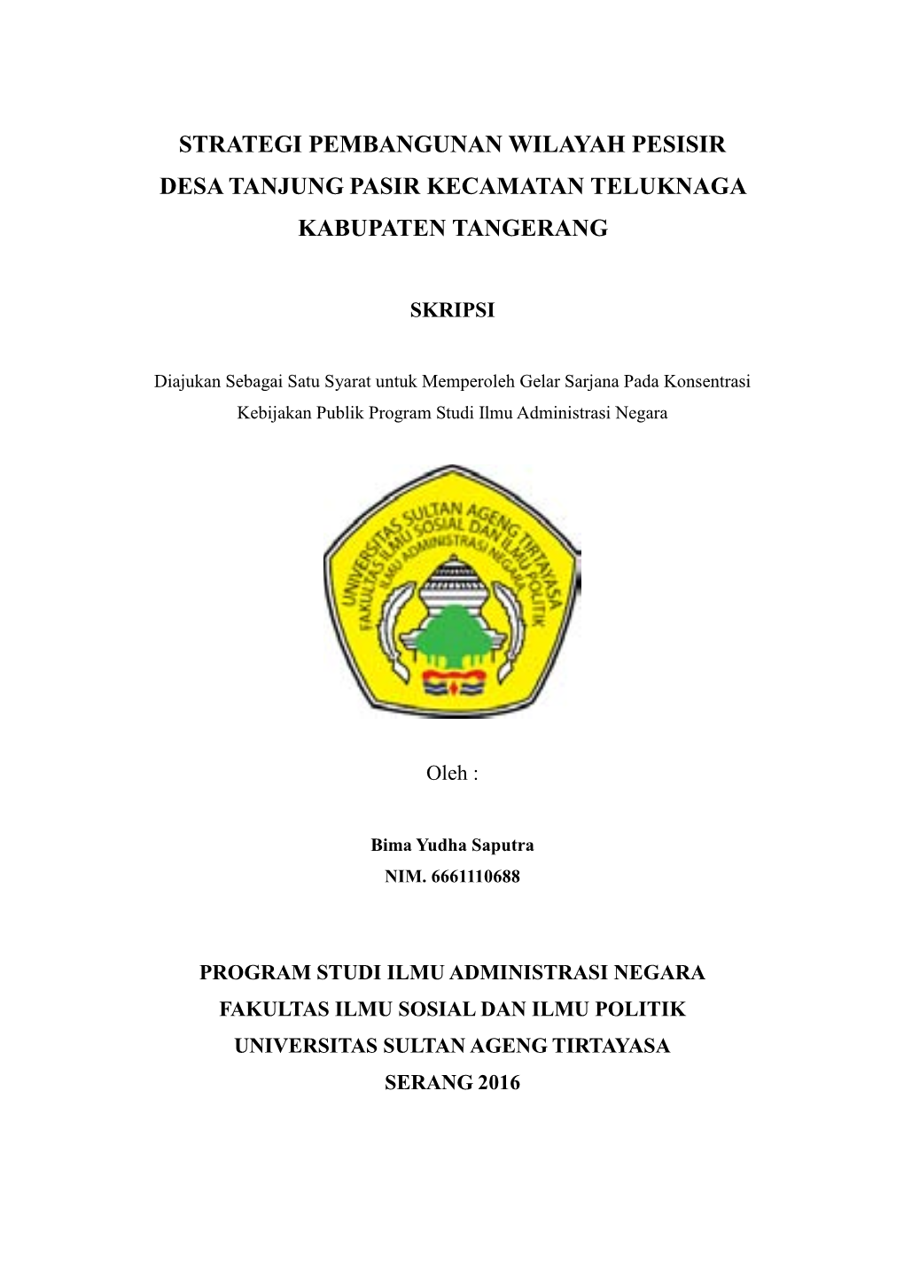 Strategi Pembangunan Wilayah Pesisir Desa Tanjung Pasir Kecamatan Teluknaga Kabupaten Tangerang