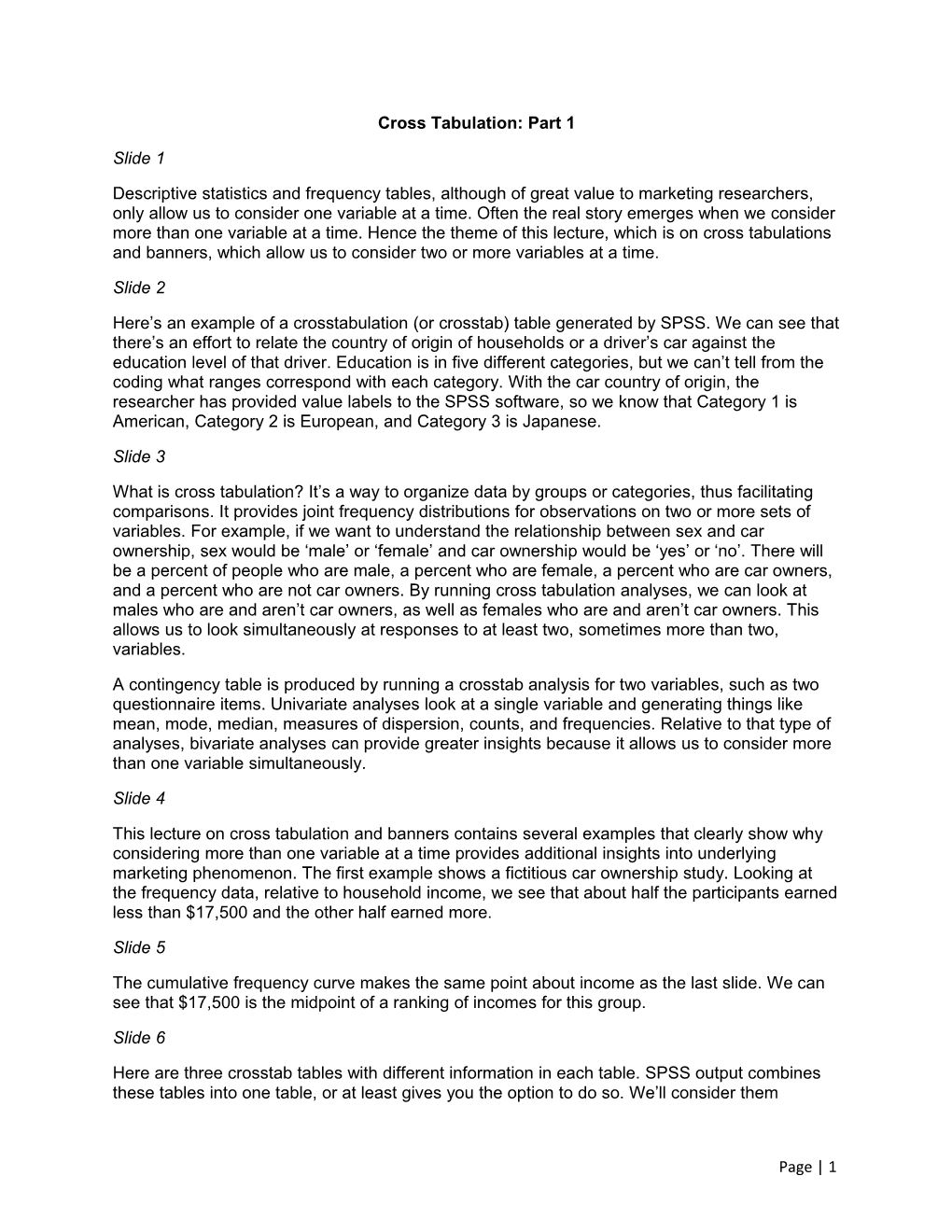 Cross Tabulation: Part 1