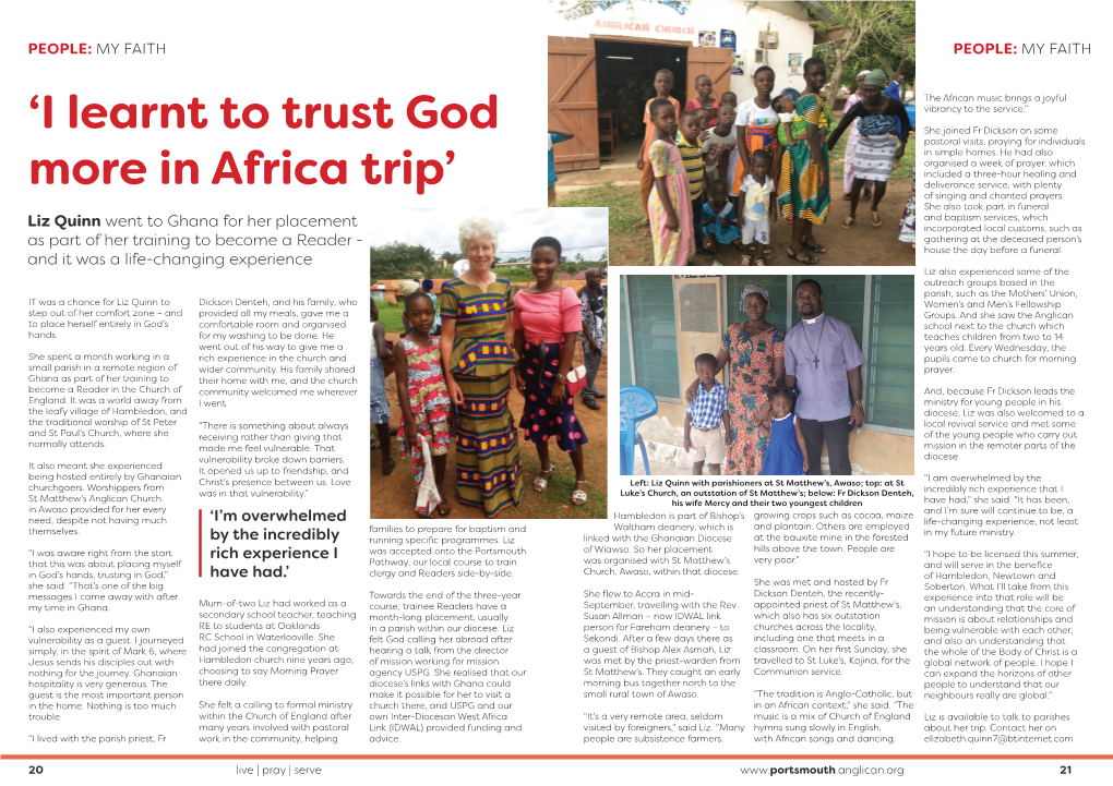 'I Learnt to Trust God More in Africa Trip'