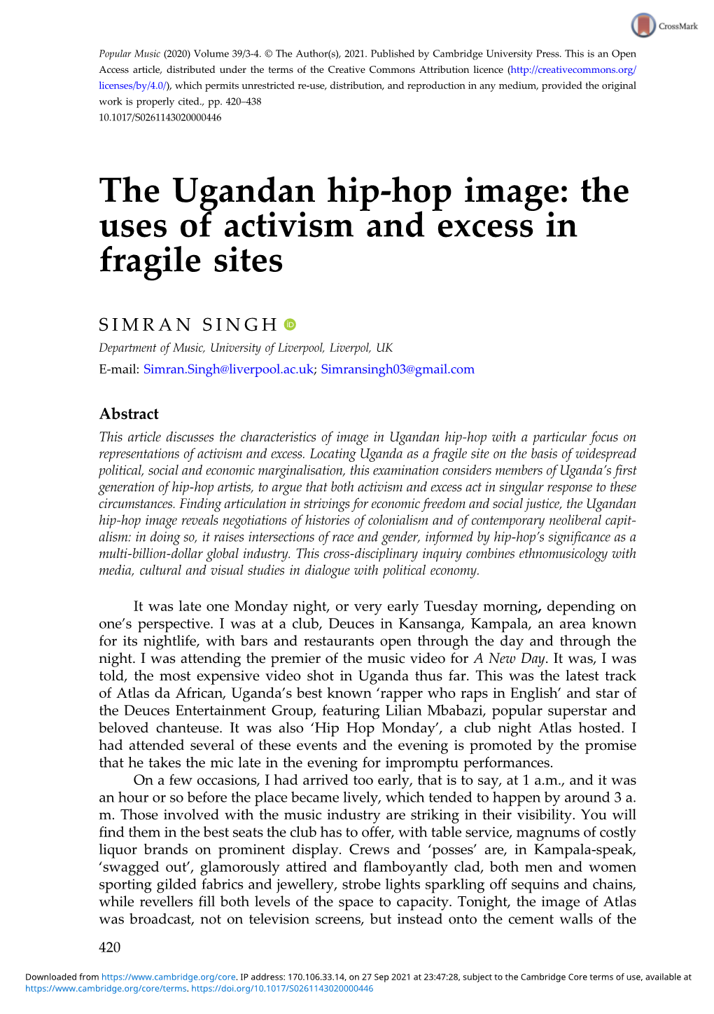 The Ugandan Hip-Hop Image: the Uses of Activism and Excess in Fragile Sites