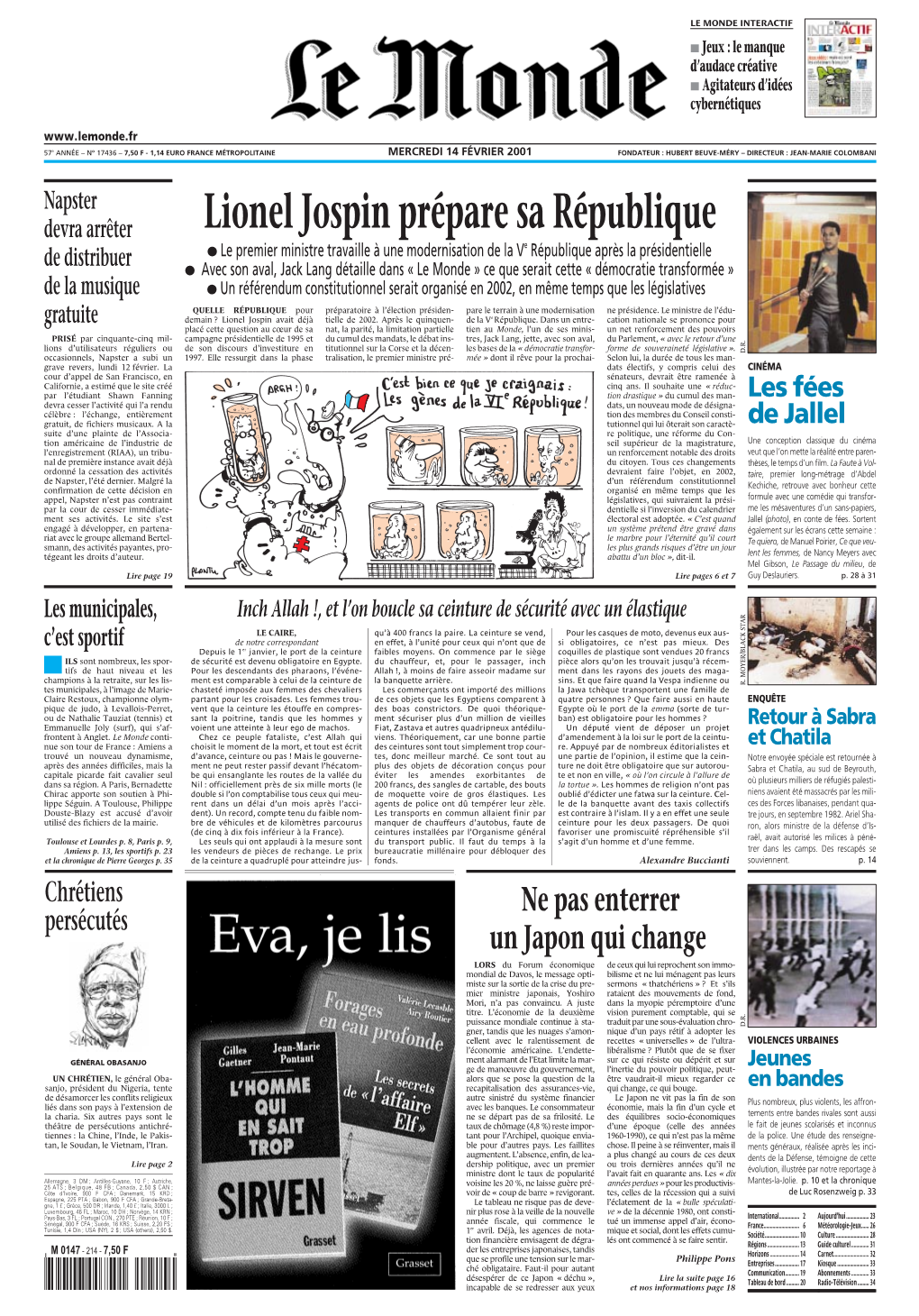 LE MONDE/PAGES&lt;UNE&gt;