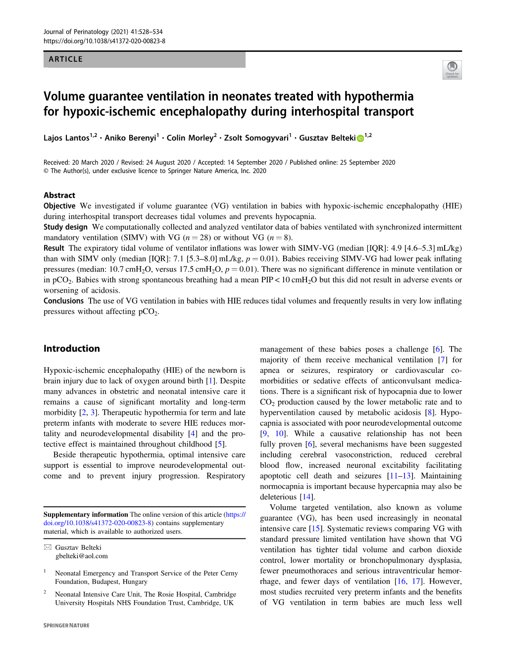 Volume Guarantee Ventilation in Neonates Treated with Hypothermia for Hypoxic-Ischemic Encephalopathy During Interhospital Transport